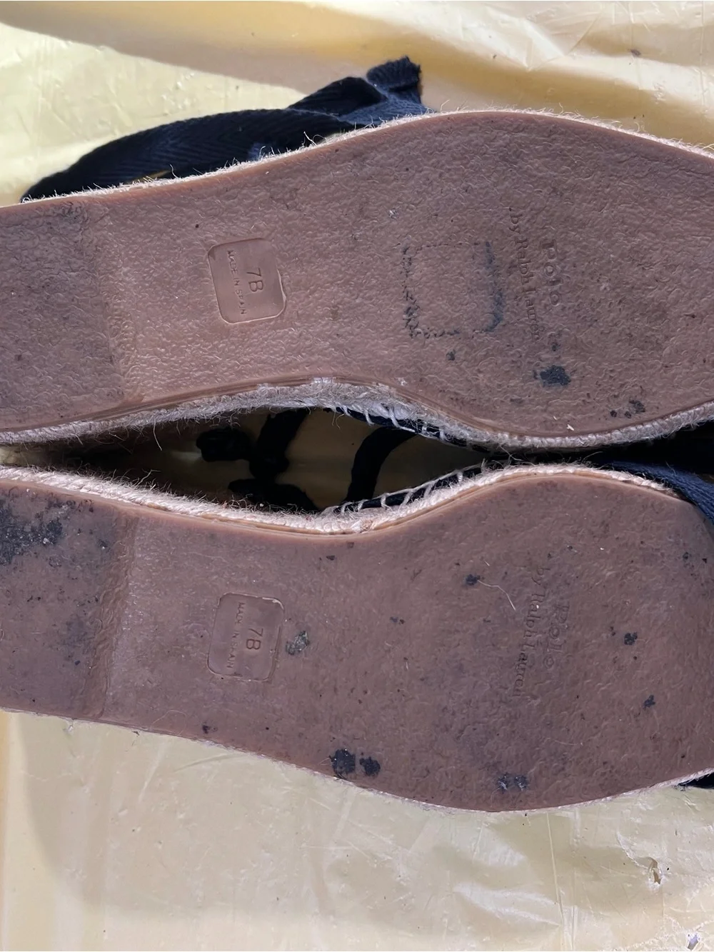Polo by Ralph Lauren Navy Canvas Espadrille Sandals with Brown Leather Inset A2